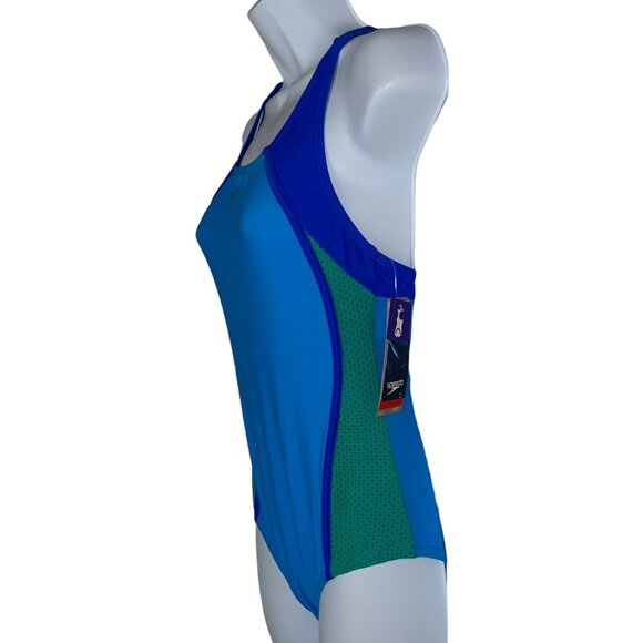 NWT Speedo No Wedgie Worries One Piece Swimsuit Youth 16 Girls Lined Patchwork - Picture 5 of 9